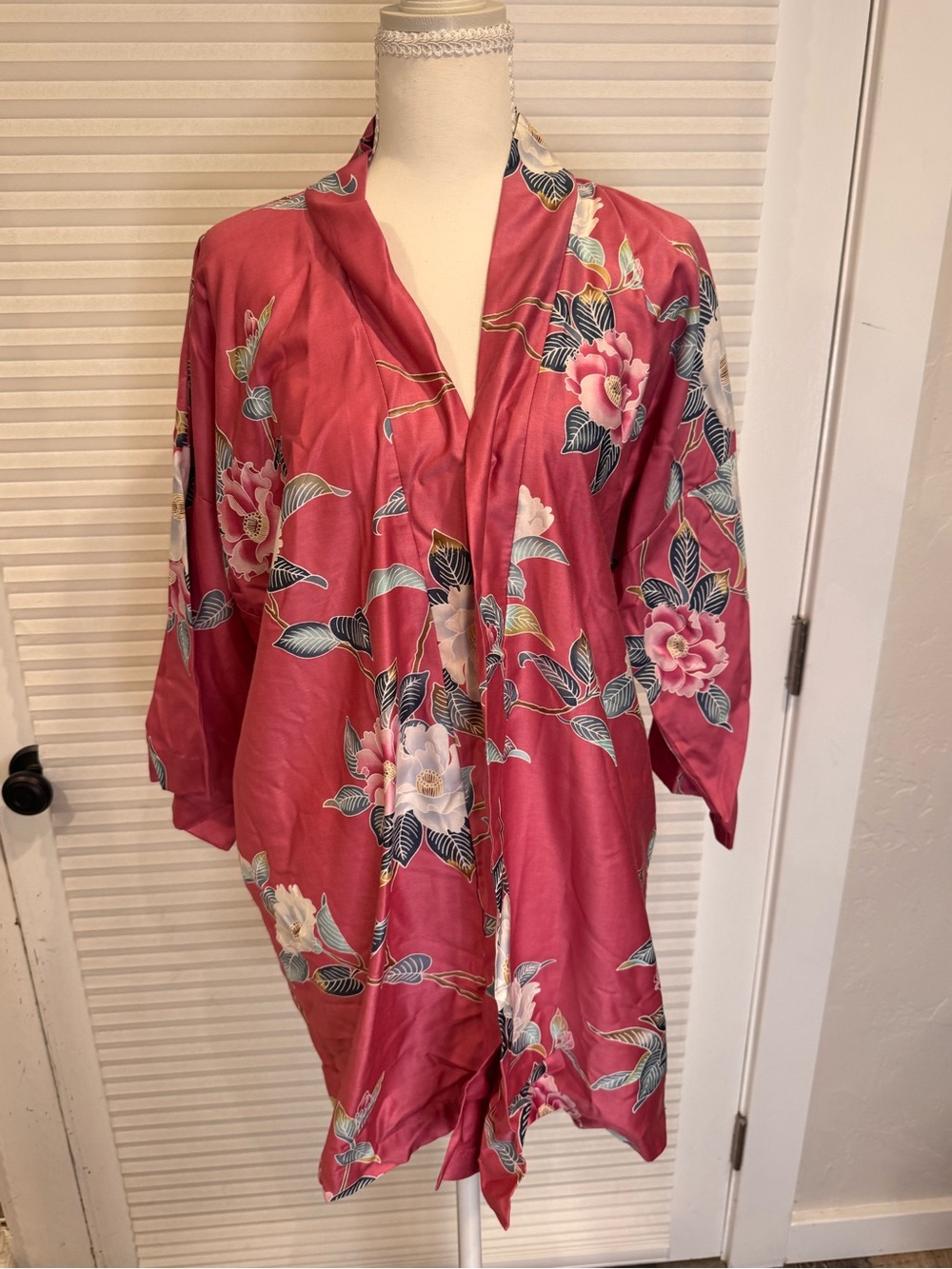 Vintage Andrade Sun Fashions Rose Floral Resort 100% Cotton Kimono 0980